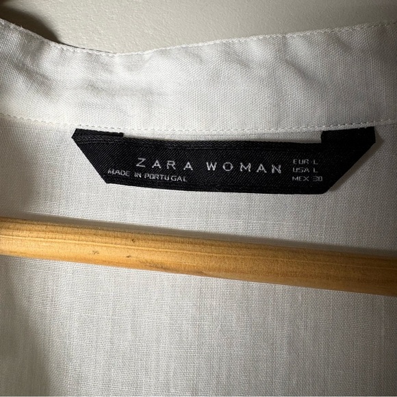 Zara White Lightweight Tunic Split Hem Pom Pom Detail Size Large - Picture 9 of 12